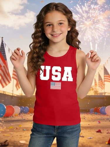 Image of Ithalt Girls 4th of July Tank Top for Kids Boys USA Patriotic Shirt American Flag Tshirt Red White and Blue Sleeveless
