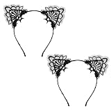 2 Stück Katzenohren Haarreif,Spitze Katzenohren Stirnband,Katze Ohren Haarreifen,Cat Ears mit Reizvollen Spitzen,Haarreif Fasching,Haarbänder Haarschmuck,Accessoires Set für Karneval Kostümzubehör
