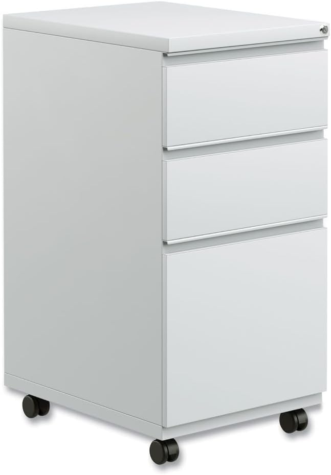 Alera PBBBFLG Three-Drawer Pedestal File with Full-Length Pull, 14 7/8 x 19 1/8, Light Gray