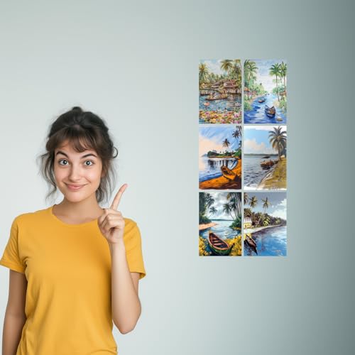 Image of SiddArtify Tropical Island Boats Art Print Set - Set of 2-4x6 Inch - Board (Pack of 6) - Sticker (Pack of 6) Wall Room Decoration art Poster Prints