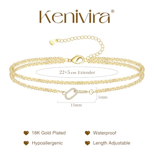 Image of Kenivira Sterling Silver Ankle Bracelets for Women,Gold Dainty Layered Waterproof Anklet for Women, Anklet Set Stackable Beach Gift Adjustable Size