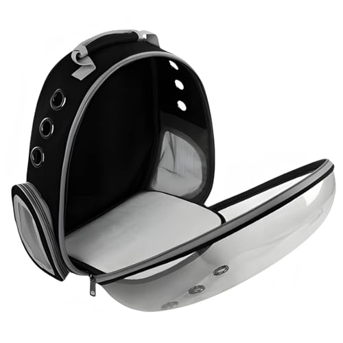 Retoo Katzenrucksack Hunderucksack mit Vornes Transparentes Fenster und Reißverschluss, 42x35x25cm, Transporttasche mit Belüftungslöchern, Verstellbare Gurte, für Katzen und Kleine Hunde, Schwarz