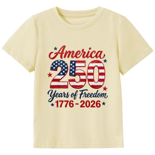 Slurinx Girls Boys America 250 Years of Freedom 4th of July Shirt Toddler Independence Day Patriotic Clothes for Kids 6 Years