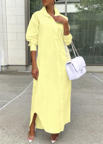Image of Choichic Shirt Dresses for Women Casual Long Sleeve Cotton Button Down Maxi Dresses