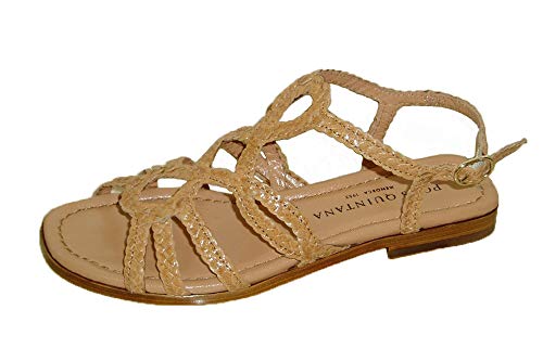 Zapatos Nieves Martín Pons Quintana 8433, sandalia plana trenzado marfil, hebilla (numeric_41)