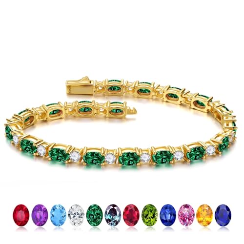 Iefil 14K Gold Plated Tennis Bracelets for Women - 925 Sterling Silver Birthstone Bracelet, Anniversary Birthday Gifts for Women, Jewelry Gifts for Woman Her, 6.5