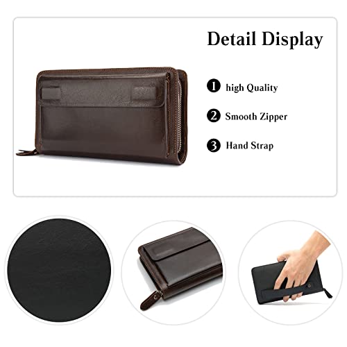 PORRASSO Men's Wallet Leather Clutch Bag Card Holder Cell Phone Purse Long Wallet with 8 Card Slots Black4