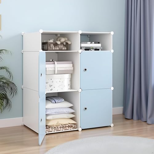 Image of Sunderlook Plastic Wardrobe for Kids Clothes - Collapsible Wardrobe, Easy to Use Anti-Skid & Non-Slip Effective Professional Foldable Plastic Cupboard for Kids, Home (Blue-HD2, 4 Door)