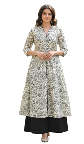 Image of CREATION & YOU Women Cotton Printed Kurta with Palazzo Set | Work /Office Wear Kurta Set for Women