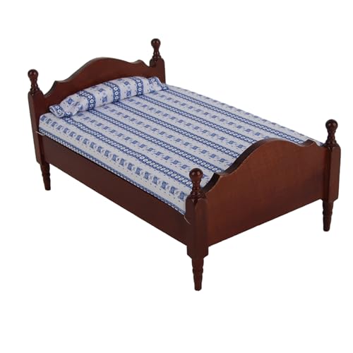 Petit lit en bois miniature avec oreiller pour meubler la chambre