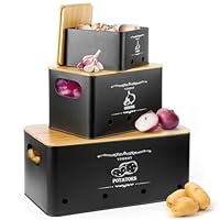 KALBIGRO Kartoffel Aufbewahrungsbox, 3er Set Zwiebel Kartoffel Knoblauch Aufbewahrung, Kartoffelbox mit Deckel aus Bambus, Schwarz