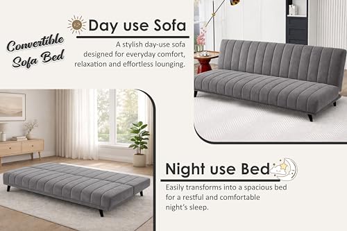 Image of Rosebell- Velvet Fabric Sofa Cum Bed 3-Seater Foldable Convertible Sofa, Modern Tufted Design Couch for Living Room, Guest Room & Office Grey Color