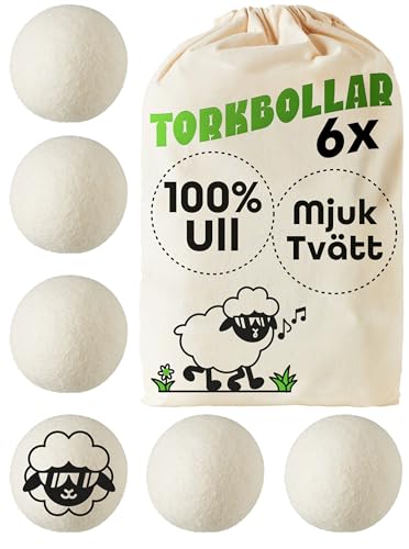 Praknu Torkbollar ull för torktumlare set om 6 – mjuk, fluffig tvätt – 100 % ekologisk fårull – spara energi – perfekt för dun – ulltorka bollar av fårull