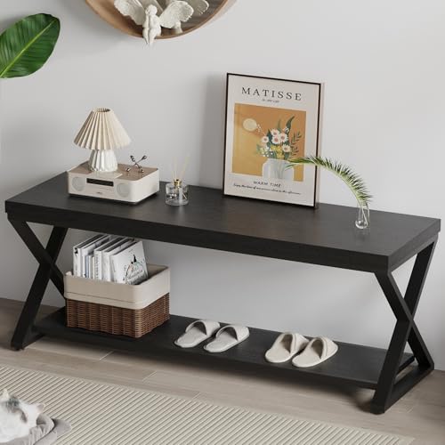 IBF Banco negro, moderno banco de entrada para dormitorio, banco de almacenamiento de metal de madera para pasillo, comedor, sala de estar, zapatero Famrhouse, banco de asiento de acento interior para