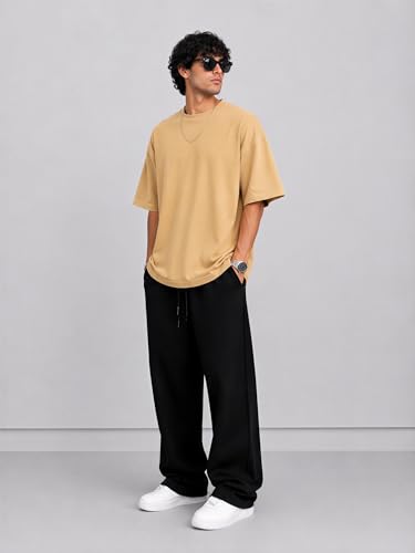 Image of PeaceOut Oversized T Shirt for Men | 240 GSM Heavyweight Cotton T Shirt | Drop Shoulder Oversized Tshirt for Men | Baggy Loose Fit Streetwear Round Neck Half Sleeve Casual Wear