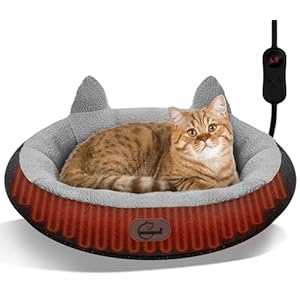 Heated Cat Bed for Small Size Cats, Heated Pet Bed with Timer & Temp Adjustable, Removable Waterproof Pet Heating Pad for Indoor Cat, Gray Cozy Donut Electric Bed Heater Warmer for Kitten Cat