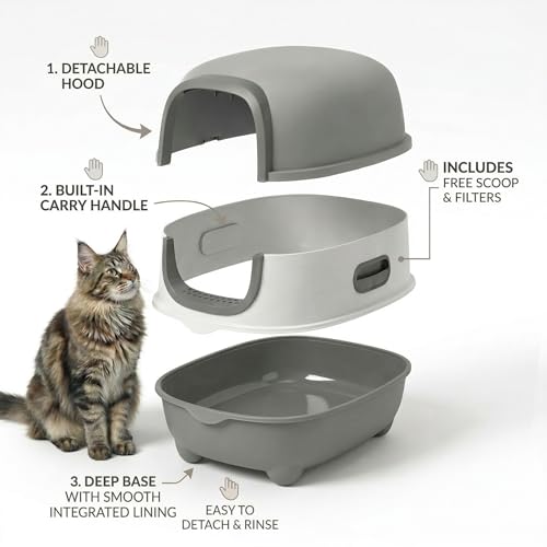 Arenero cerrado grande para gato con tapa y accesorios miniatura 2