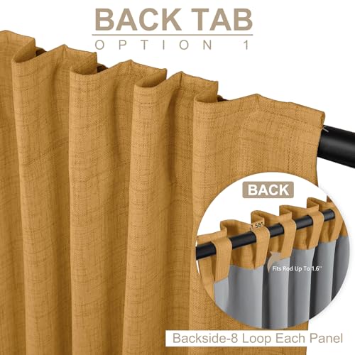 Image of 100% Blackout Shield Linen Blackout Curtains for Bedroom 90 Inches Long,Back Tab /Rod Pocket Living Room Drapes,Thermal Insulated Textured Blackout Curtains 2 Panels Set,50 inch W x 90 inch L,Mustard Yellow