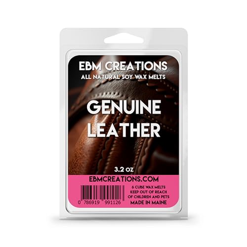 Genuine Leather - Scented All Natural Soy Wax Melts - 6 Cube Clamshell 3.2oz Highly Scented Non Toxic Clean Burning Aromatherapy