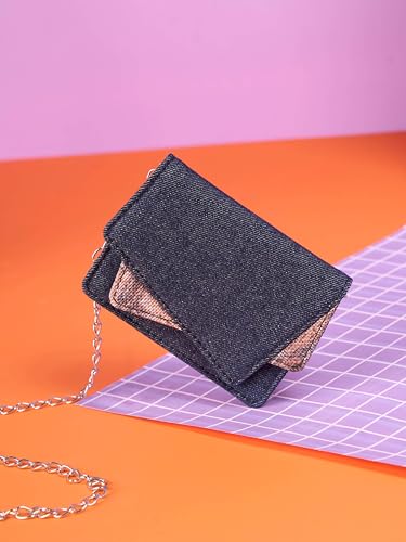 Image of ZOUK Tovi Mini Bag Wallet | Stylish Vegan Denim Crossbody Wallet for Women with Card Slots & Water-Resistant Lining | Handcrafted Small Sling Bag with Silver Chain Strap | Ladakh Impasto