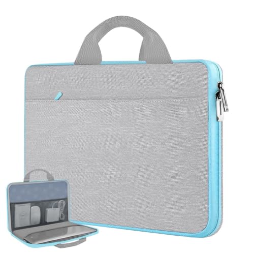 Image of Hseok Laptop Case for MacBook Pro 14inch TSA Sleeve Handbag,Light Gray Blue | Compatible with 13-13.3 inch Mac HP Dell ASUS Lenovo Acer, Polyester Computer Briefcase with Handle & Accessory Pockets