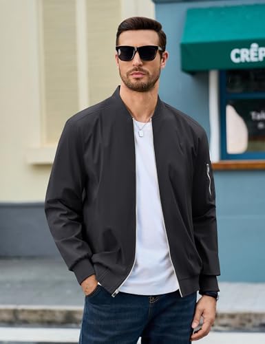 CRYSULLY Men's Bomber Jacket Lightweight Spring Fall Casual Windbreaker Full Zip Outwear Coat2