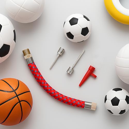 Top & Bisiklet Şişirme Ucu Seti; Pompa Adaptör Hortumlu, Futbol Basketbol Voleybol İğne Başlıklı, Şişme Oyuncak Uyumlu 4'lü Kit