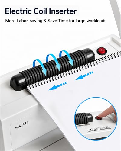 Image of MAKEASY Coil Spiral Binding Machine, Punch 15 Sheet - Manual Hole Punch - Electric Coil Inserter - Adjustable Side Margin - for Letter Size /A4 /A5, Comes with 1 Box 5 /16'' Binding Coils & Plier