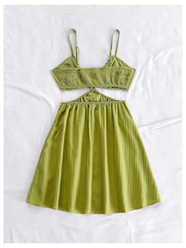 Image of OYOANGLE Women's Cut Out Smocked Sundress Backless Ruffle A Line Cami Dress Flowy Mini Dress