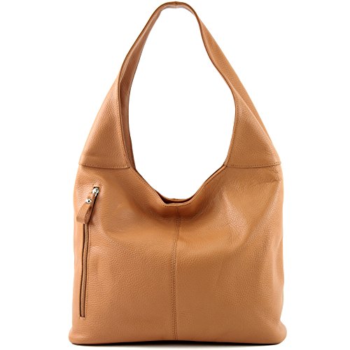 modamoda de - T155 - ital. Sac à bandoulière en cuir grand format, camel, Large Cover