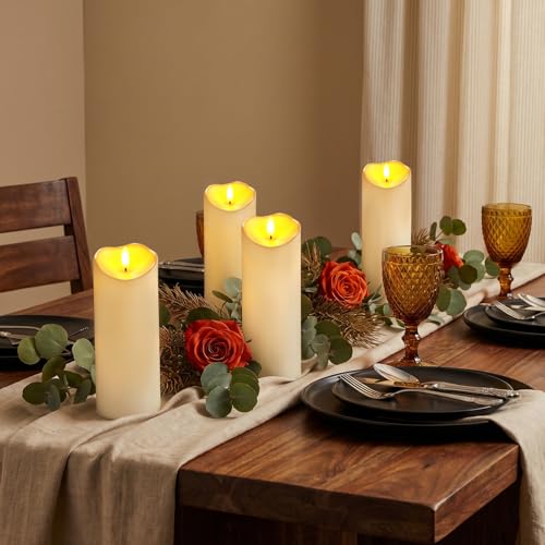 Image of Raycare 8 inchx3 inch Outdoor Waterproof Flameless Candles with Remote and Timer, Battery Operated LED Electric Fake Pillar Candle for Home Wedding Decor, Ivory White, Set of 4