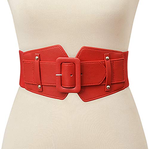 Women Wide Elastic Waist Belt, Vintage Genuine Leather Corset Cinch Belt4