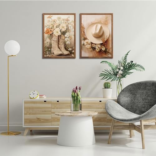 Image of NNX 2pcs Vintage Western Cowgirl Canvas Wall Art, Unframed, 12x16in, Perfect for Bedroom, Living Room