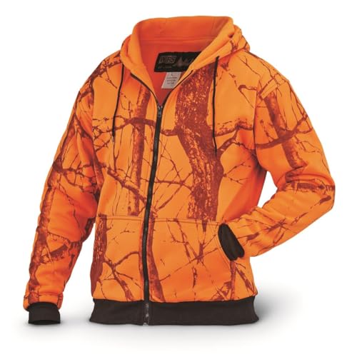 Men's Thermal Lined Fleece Blaze Orange Camo Hooded Sweatshirt, Blaze Camo, MEDIUM2