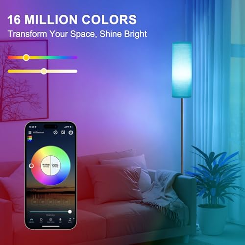Image of FRIDEKO HOME Floor Lamp, Color Changing Ambient Lighting for Living Room Bedroom, Standing Lamp with App & Remote, Tall Corner Lamp for Christmas Home Decor, 9W 800LM, Foot Switch, Turquoise Shade
