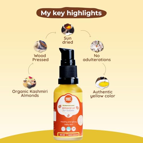 Image of ROOT and SOIL Wood-Pressed Sweet Almond Oil for Babies - 25ml Trial Size | 0+ Months | 100% Pure | Wood-Pressed Cold Process | Newborn Safe | Baby Massage Oil | No Preservatives