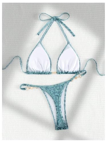 Verdusa Women's 2 Piece Leopard Print Triangle Bikini Sets Self Tie High Cut Swimsuit2