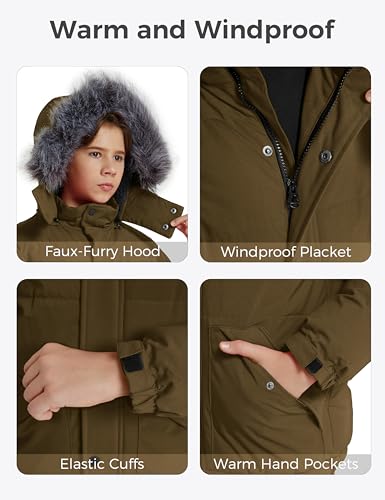 Image of wantdo Boys' Winter Coat Waterproof Puffer Jacket with Detachable Hood | Removable Faux Fur Hood,5000mm Waterproof,Fleece Lined,Outerwear,Machine Washable