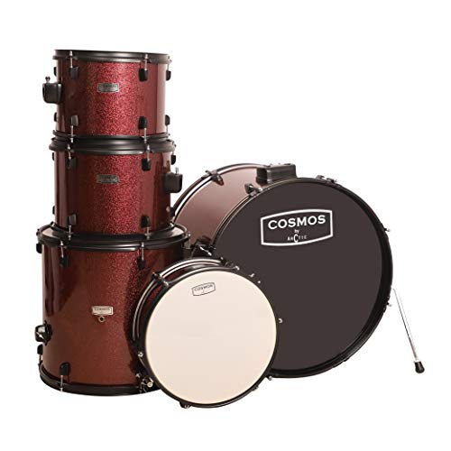 Image of ARCTIC COSMOS 5 Piece Complete Acoustic Drum Kit /Drumset with drumsticks, Cymbals and throne - With Hardware. Best Sounding shells, most durable build. (Red)