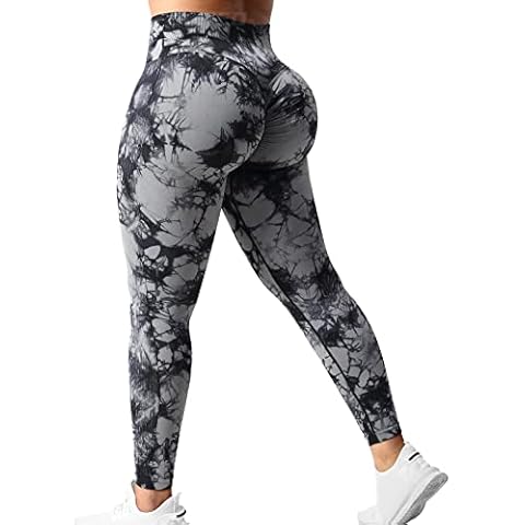 YEOREO Womens Scrunch Gym Leggings High Waist Bums Lifting TIK Tok Workout Fitness Sports Tie Dye Leggings Grey L Cover
