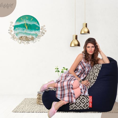 Image of Style Homez Urban Design Denim Canvas Geometric Printed Chair Bean Bag XXL Size Filled with Beans Fillers