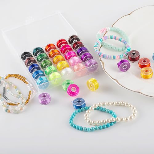 Pack de 25 bobinas de hilo elástico en colores surtidos para máquina de coser, con caja de almacenamiento para joyería y manualidades miniatura 4