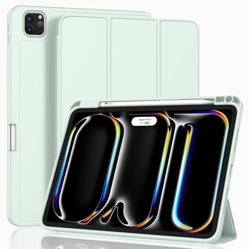 Image of ZryXal New iPad Pro 13 Inch Case (M5) 2025 / (M4) 2024 with Pencil Holder, Smart iPad Case [Support Pencil Pro and Pencil (USB-C)], Support Touch ID and Auto Wake /Sleep (Pale Green)