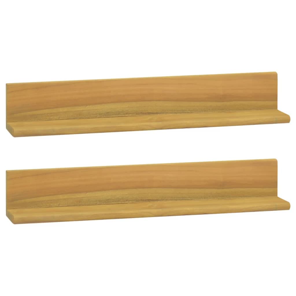 Lot de 2 étagères murales flottantes en teck massif 60 x 10 x 10 cm en bois naturel