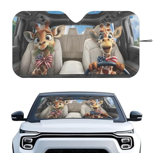 Image of 4th of July Giraffe Car Front Windshield Sun Shade Reflect UV Sun and Heat Foldable Car Windshield Sunshades Interior Accessories Sun Protection Universal Vehicle Accessories