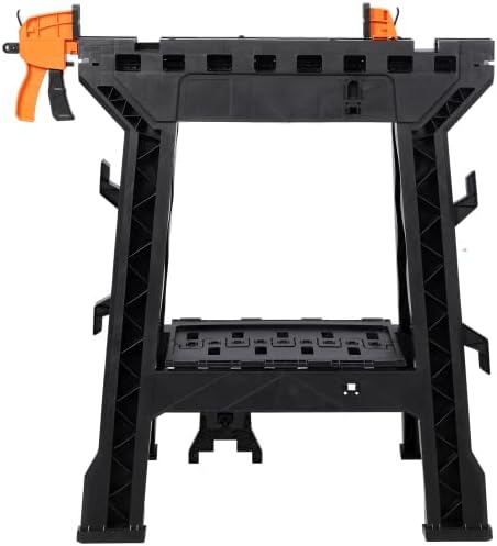 Folding Clamping Sawhorse Set of 2, Heavy Duty Clamping Sawhorse 2200 LBS Load Capacity for Garage, Workshop, Fully Assembled