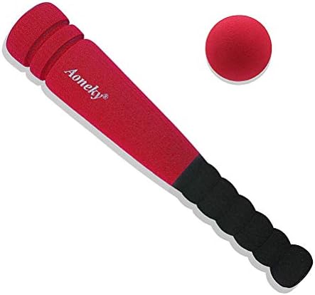 Aoneky Min Foam Baseball Bat and Ball for Toddler - Indoor Soft Super Safe T Ball Bat Toys Set for Kids Age 1 Years Old, Best Gift for Children, 11.8 inch (Red)