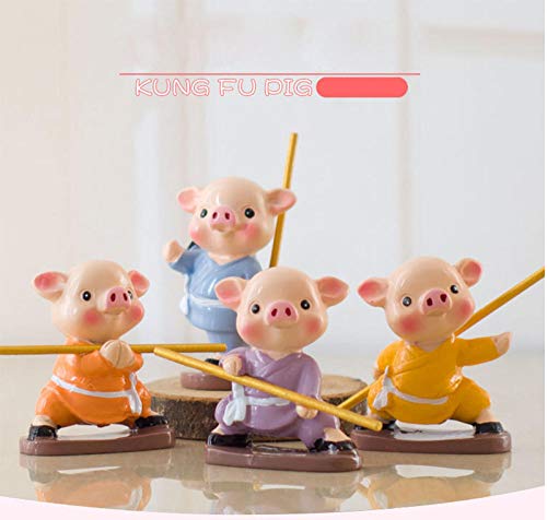 Dszxhn Statues For Home Decor,Creative Cute Cartoon Four Kung Fu Pig Animal Sculpture Crafted Figurines,Home Desktop Shelf Art Décor Statuettes For Indoor Living Room Or Office #TOP1