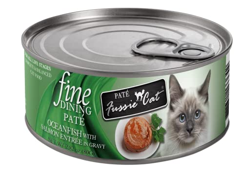 Fussie Cat Fine Dining Pate Wet Cat Food 4-Flavor Variety Bundle: (3) Tuna With Shrimp, (3) Mackerel, (3) Sardine And (3) Oceanfish With Salmon (12 Cans Total, 2.82 Ounces Each) Plus Silicone Lid #TOP5