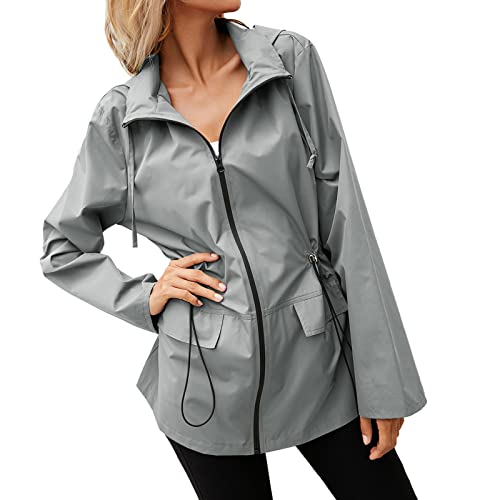 Chaqueta con capucha para mujer abrigo impermeable largo contra lluvia y viento